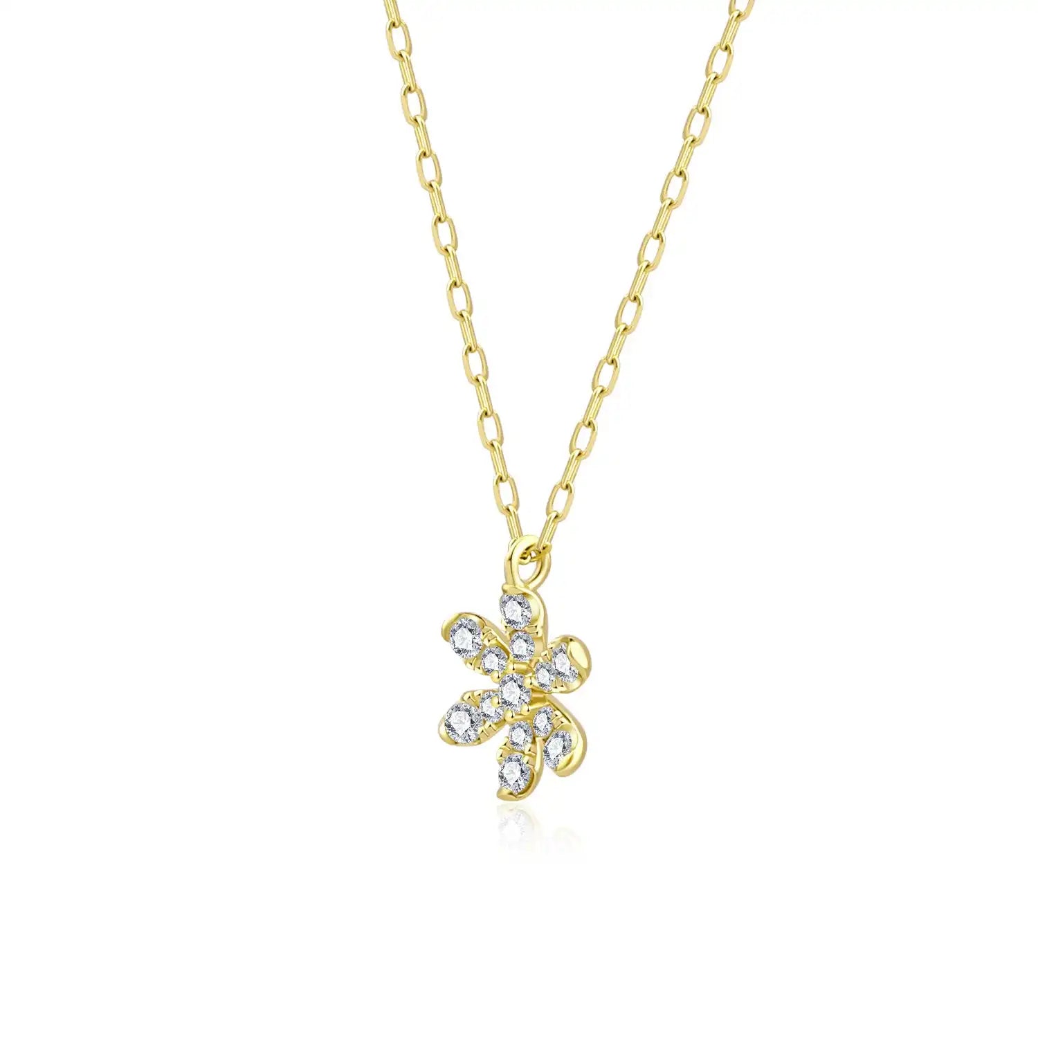 Crocus Diamond Necklace in 18K gold with 13 sparkling SI clarity diamonds on a white Background