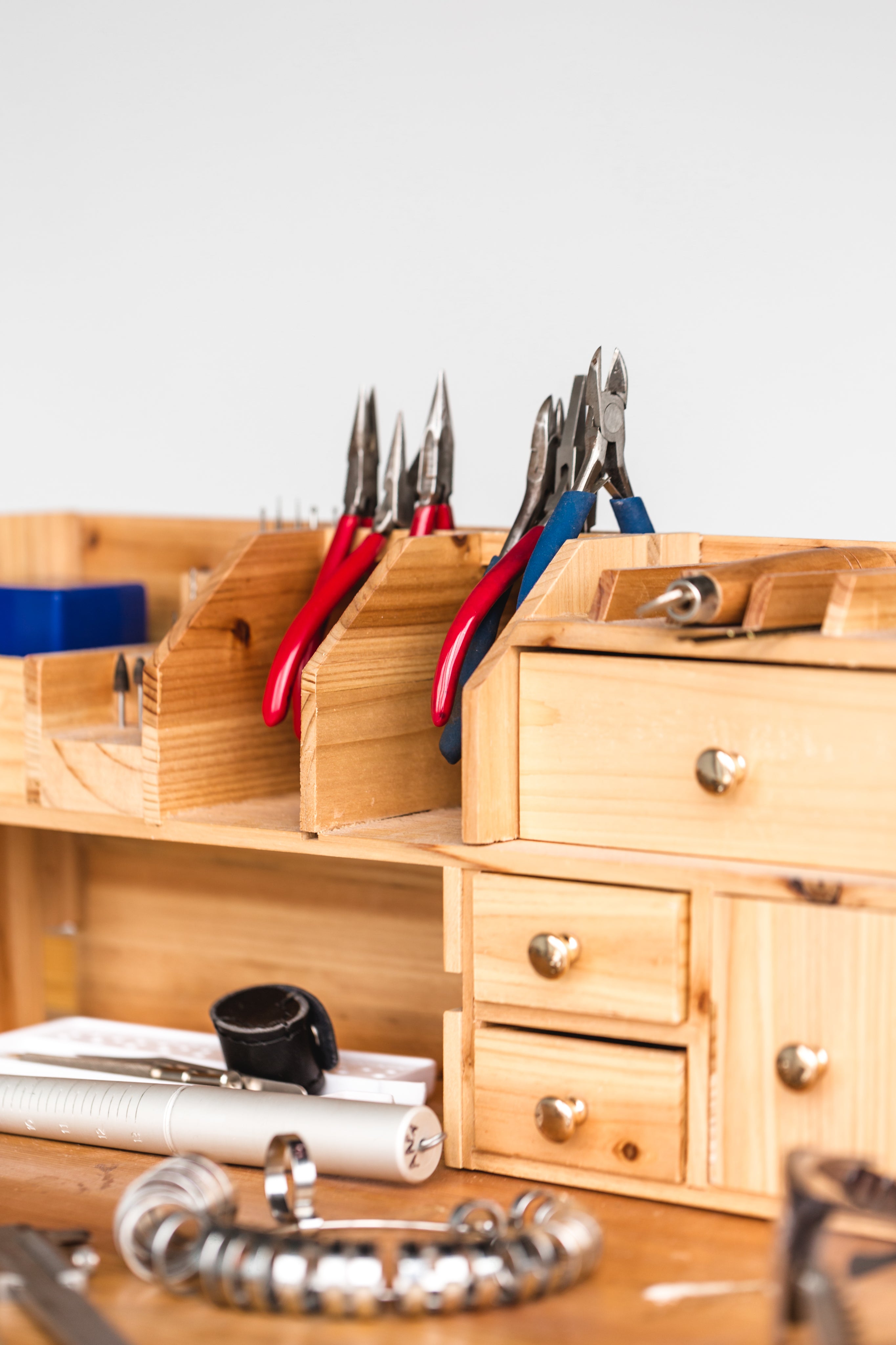 Wooden desk with tools
