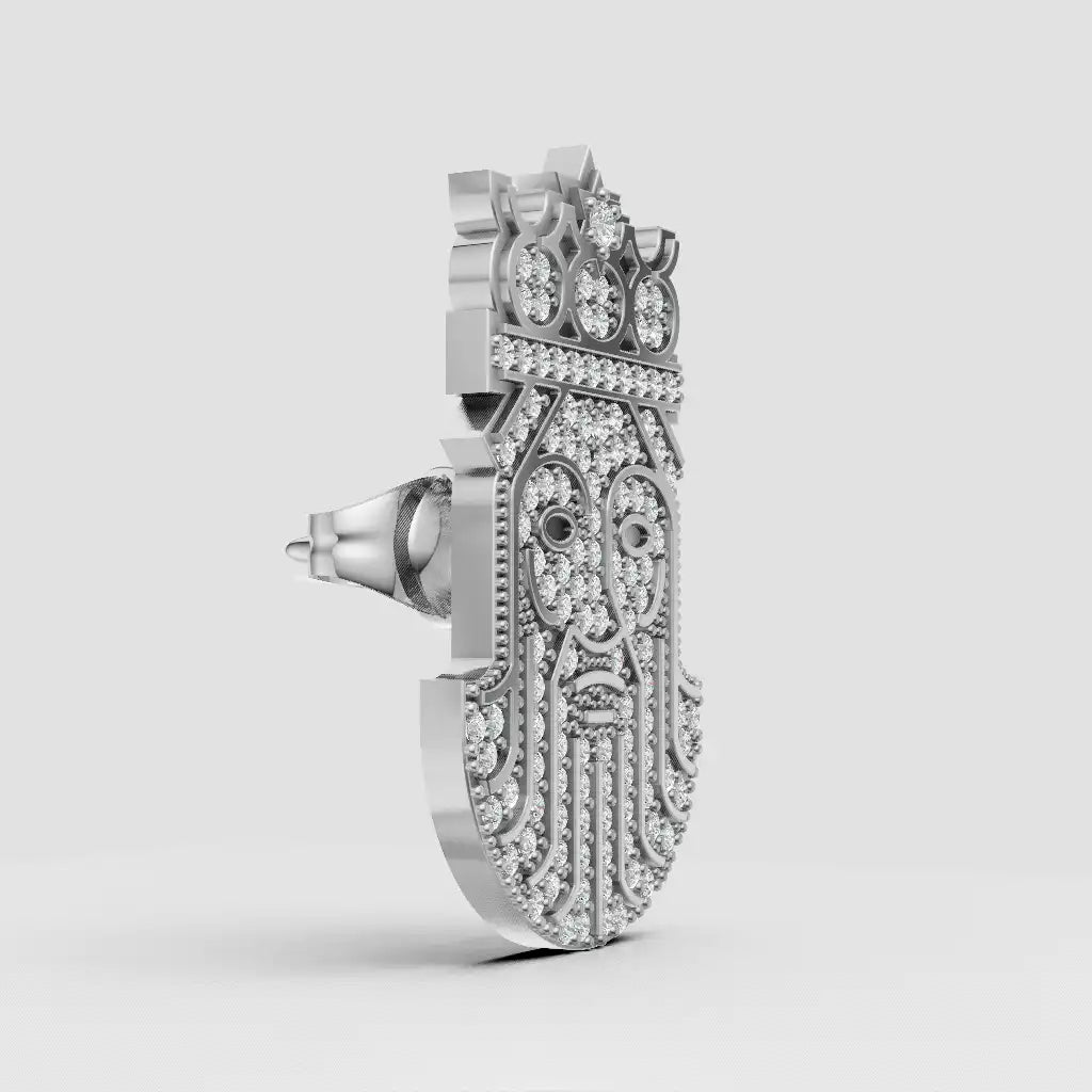 King David White Gold Diamond Signature Earring - King David #